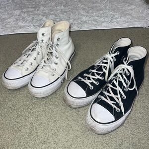 TWO PAIRS: Black and White High-Top Platform Converse